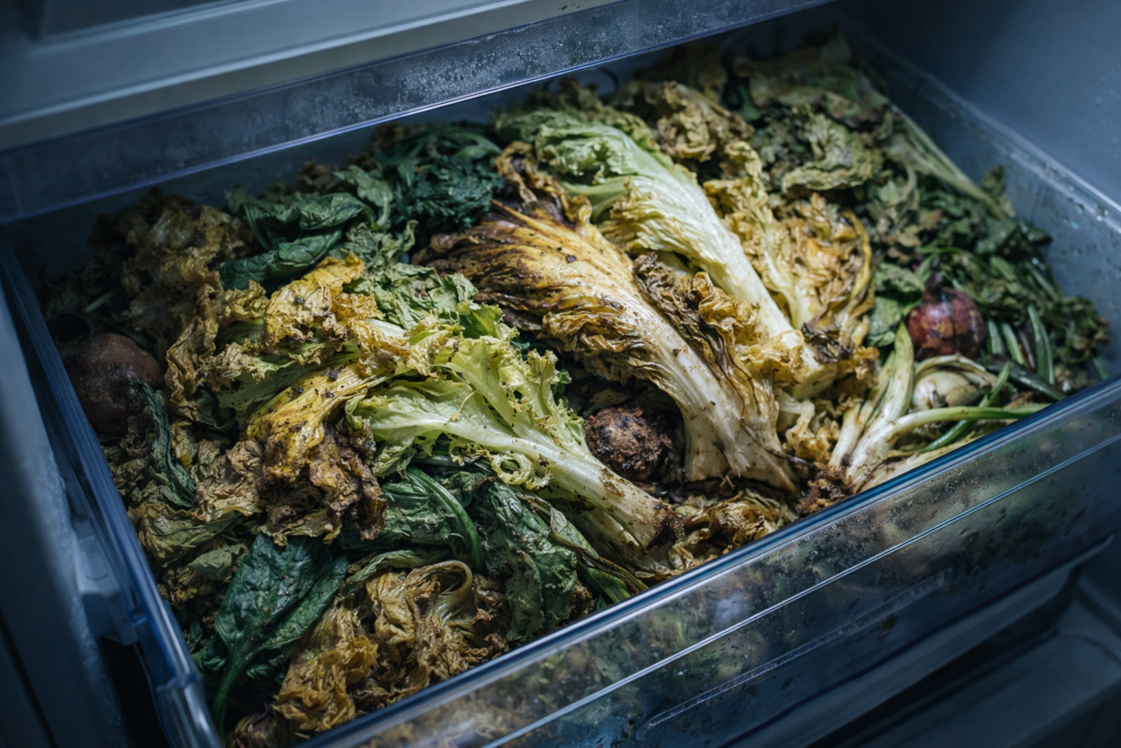 rau bị héo và hỏng sau khi để tủ lạnh lâu